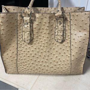 Faux Ostrich. Honey colored. 14 L x 12 H x 6 W. Brand: Merida